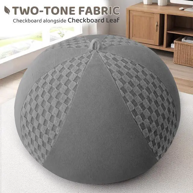 Alt view image 5 of 7 - 5FT Bean Bag Chair Teardrop Beanbag Chair with Memory Foam Filled Soft Checkboard Leaf alongside Plush Bean Bag Sofa with Removable Cover for Living Room,Bedroom-Checkboard Light Grey