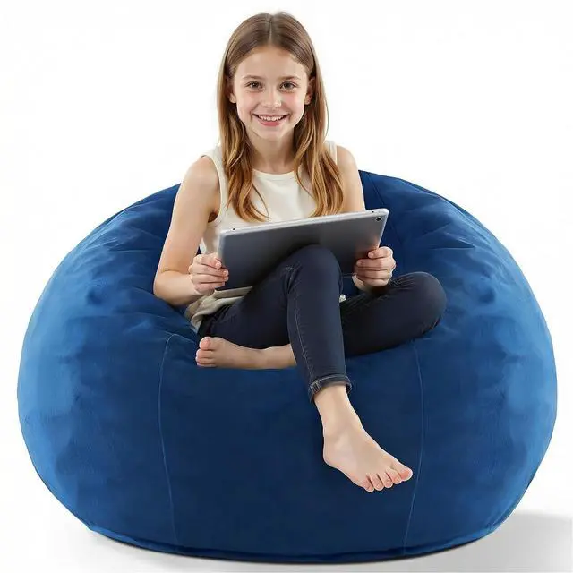 Main image of 2FT Bean Bag Chair, 2' Beanbags Small Bean Bag Chairs with Filling, Teardrop Bean Bag Chair Luxurious Velvet Ultra Soft Fur with Removable Cover (Blue)