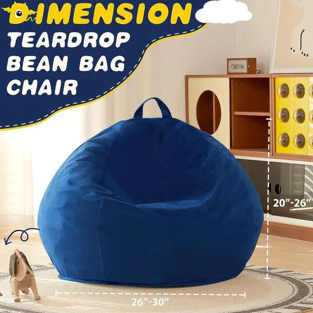 Alt view image 3 of 7 - 2FT Bean Bag Chair, 2' Beanbags Small Bean Bag Chairs with Filling, Teardrop Bean Bag Chair Luxurious Velvet Ultra Soft Fur with Removable Cover (Blue)