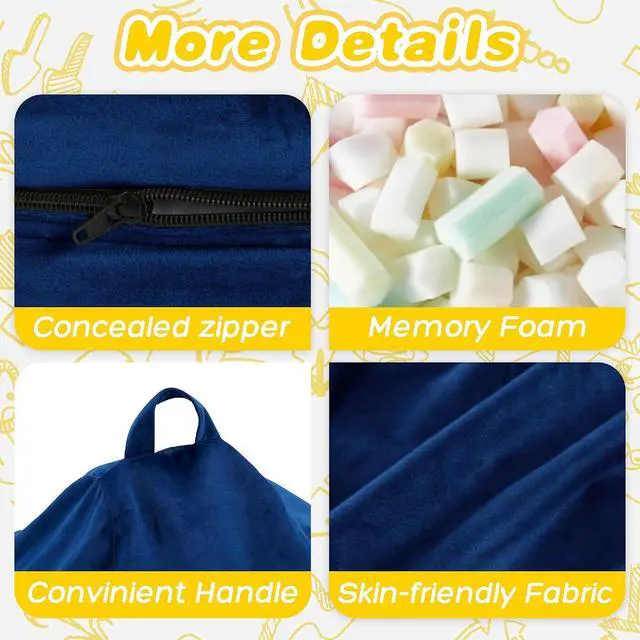 Alt view image 4 of 7 - 2FT Bean Bag Chair, 2' Beanbags Small Bean Bag Chairs with Filling, Teardrop Bean Bag Chair Luxurious Velvet Ultra Soft Fur with Removable Cover (Blue)
