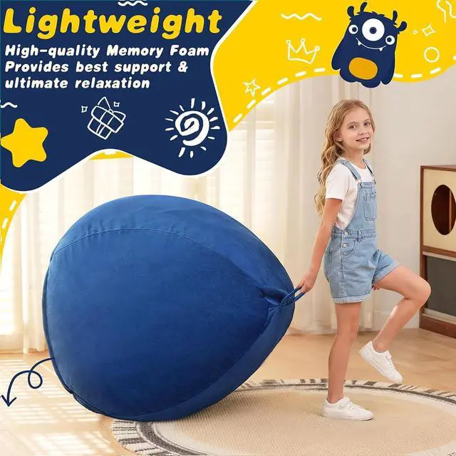 Alt view image 5 of 7 - 2FT Bean Bag Chair, 2' Beanbags Small Bean Bag Chairs with Filling, Teardrop Bean Bag Chair Luxurious Velvet Ultra Soft Fur with Removable Cover (Blue)