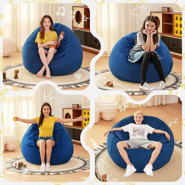 Alt view image 6 of 7 - 2FT Bean Bag Chair, 2' Beanbags Small Bean Bag Chairs with Filling, Teardrop Bean Bag Chair Luxurious Velvet Ultra Soft Fur with Removable Cover (Blue)