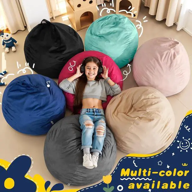Alt view image 7 of 7 - 2FT Bean Bag Chair, 2' Beanbags Small Bean Bag Chairs with Filling, Teardrop Bean Bag Chair Luxurious Velvet Ultra Soft Fur with Removable Cover (Blue)