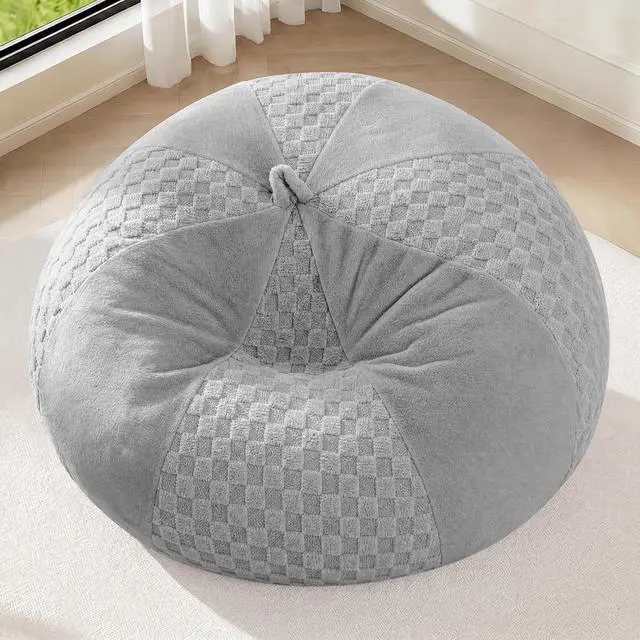 Alt view image 3 of 7 - 4FT Bean Bag Chair Teardrop Beanbag Chair with Memory Foam Filled Soft Plush Leaf alongside Checkboard Bean Bag Sofa with Removable Cover for Living Room,Bedroom-Plush Light Grey