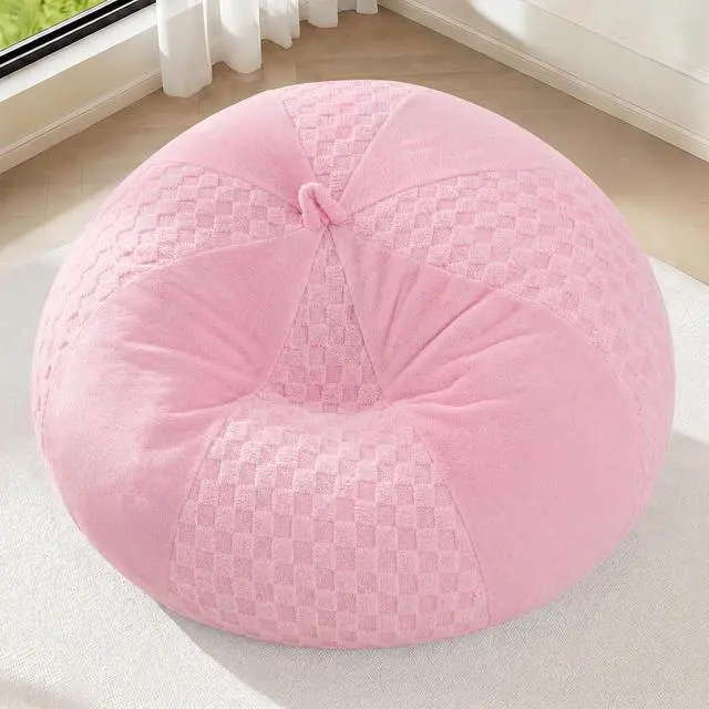 Alt view image 3 of 7 - 4FT Bean Bag Chair Teardrop Beanbag Chair with Memory Foam Filled Soft Plush Leaf alongside Checkboard Bean Bag Sofa with Removable Cover for Living Room,Bedroom-Plush Pink