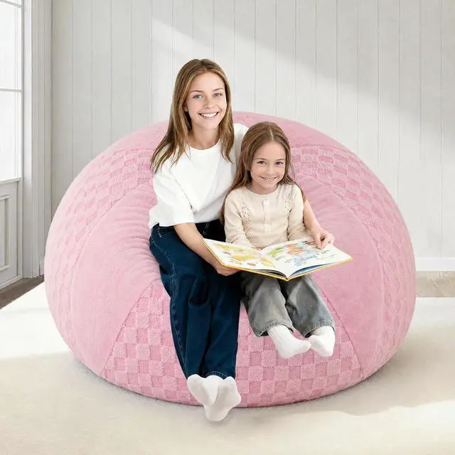 Alt view image 7 of 7 - 4FT Bean Bag Chair Teardrop Beanbag Chair with Memory Foam Filled Soft Plush Leaf alongside Checkboard Bean Bag Sofa with Removable Cover for Living Room,Bedroom-Plush Pink