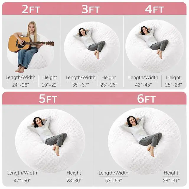 Alt view image 2 of 7 - 6FT Bean Bag Chair Teardrop Beanbag Chair with Memory Foam Filled Soft Plush Leaf alongside Checkboard Bean Bag Sofa with Removable Cover for Living Room,Bedroom-Plush White
