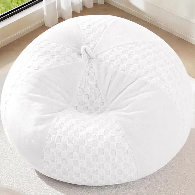 Alt view image 3 of 7 - 6FT Bean Bag Chair Teardrop Beanbag Chair with Memory Foam Filled Soft Plush Leaf alongside Checkboard Bean Bag Sofa with Removable Cover for Living Room,Bedroom-Plush White