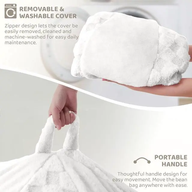 Alt view image 6 of 7 - 6FT Bean Bag Chair Teardrop Beanbag Chair with Memory Foam Filled Soft Plush Leaf alongside Checkboard Bean Bag Sofa with Removable Cover for Living Room,Bedroom-Plush White