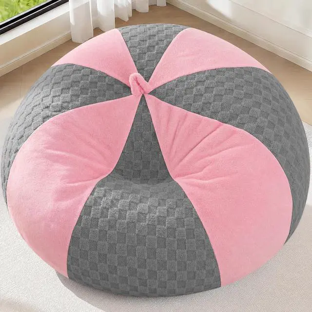 Alt view image 3 of 7 - 6FT Bean Bag Chair Teardrop Beanbag Chair with Memory Foam Filled Soft Plush Leaf alongside Checkboard Bean Bag Sofa with Removable Cover for Living Room,Bedroom-Plush Light Grey&Pink