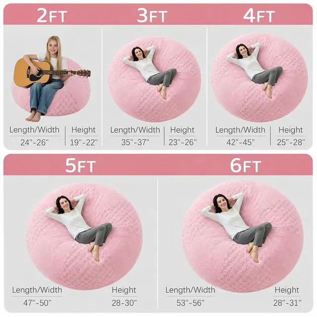 Alt view image 2 of 7 - 6FT Bean Bag Chair Teardrop Beanbag Chair with Memory Foam Filled Soft Plush Leaf alongside Checkboard Bean Bag Sofa with Removable Cover for Living Room,Bedroom-Plush Pink