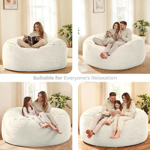 Alt view image 5 of 7 - Bean Bag Chair: Giant 6' Memory Foam Furniture Bean Bag Chair with Microfiber Cover - 6Ft,Beige
