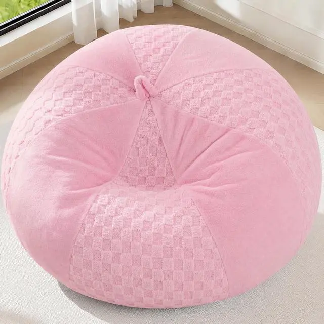 Alt view image 3 of 7 - 6FT Bean Bag Chair Teardrop Beanbag Chair with Memory Foam Filled Soft Plush Leaf alongside Checkboard Bean Bag Sofa with Removable Cover for Living Room,Bedroom-Plush Pink