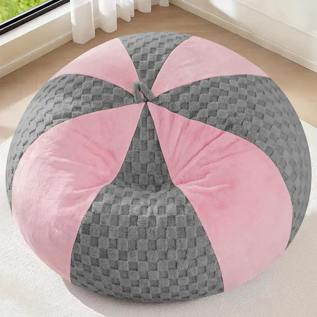 Alt view image 3 of 7 - 5FT Bean Bag Chair Teardrop Beanbag Chair with Memory Foam Filled Soft Plush Leaf alongside Checkboard Bean Bag Sofa with Removable Cover for Living Room,Bedroom-Plush Light Grey&Pink