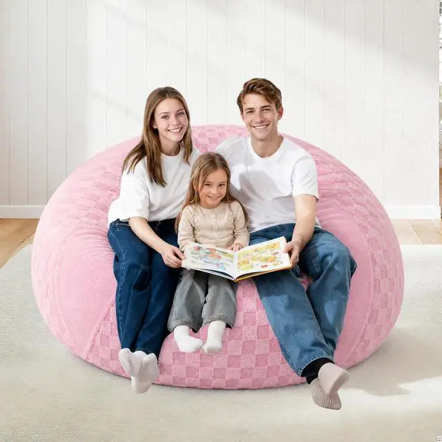 Alt view image 7 of 7 - 6FT Bean Bag Chair Teardrop Beanbag Chair with Memory Foam Filled Soft Plush Leaf alongside Checkboard Bean Bag Sofa with Removable Cover for Living Room,Bedroom-Plush Pink