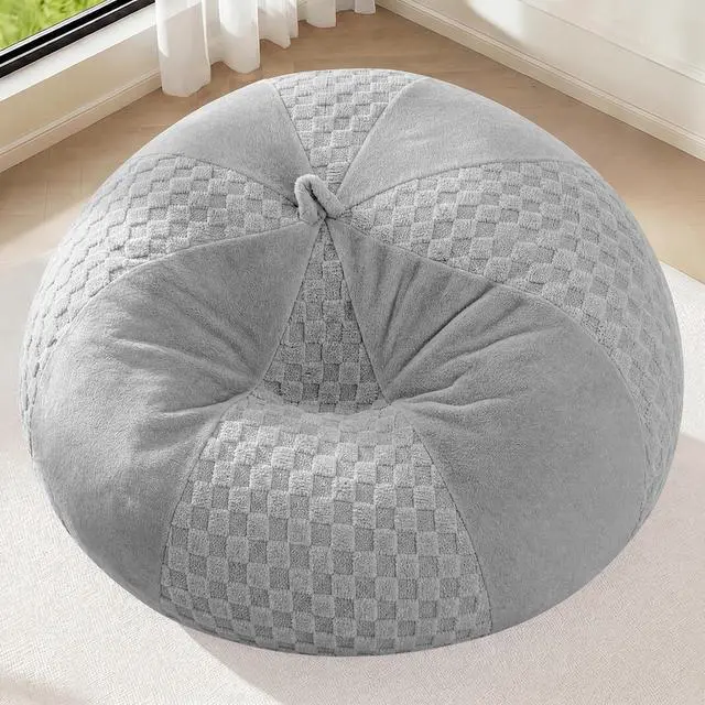 Alt view image 3 of 7 - 5FT Bean Bag Chair Teardrop Beanbag Chair with Memory Foam Filled Soft Plush Leaf alongside Checkboard Bean Bag Sofa with Removable Cover for Living Room,Bedroom-Plush Light Grey