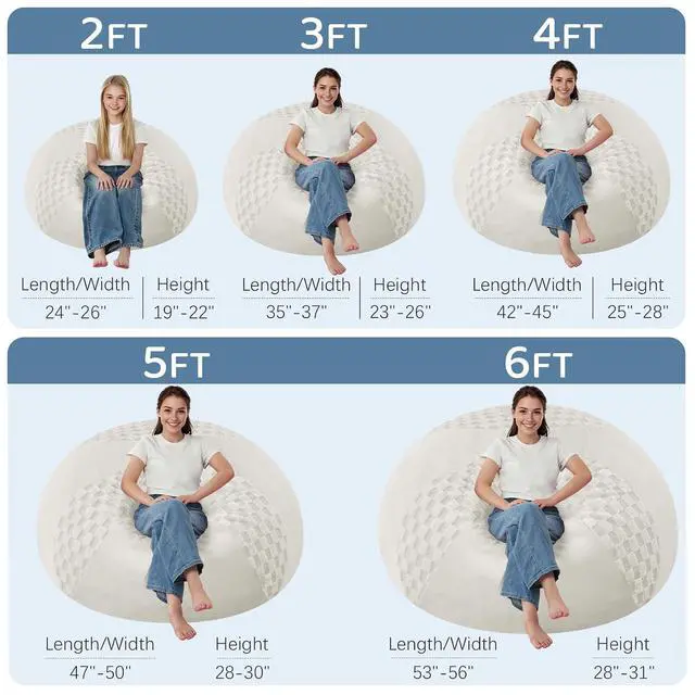 Alt view image 2 of 7 - 4FT Bean Bag Chair Teardrop Beanbag Chair with Memory Foam Filled Soft Checkboard Leaf alongside Plush Bean Bag Sofa with Removable Cover for Living Room,Bedroom-Checkboard White