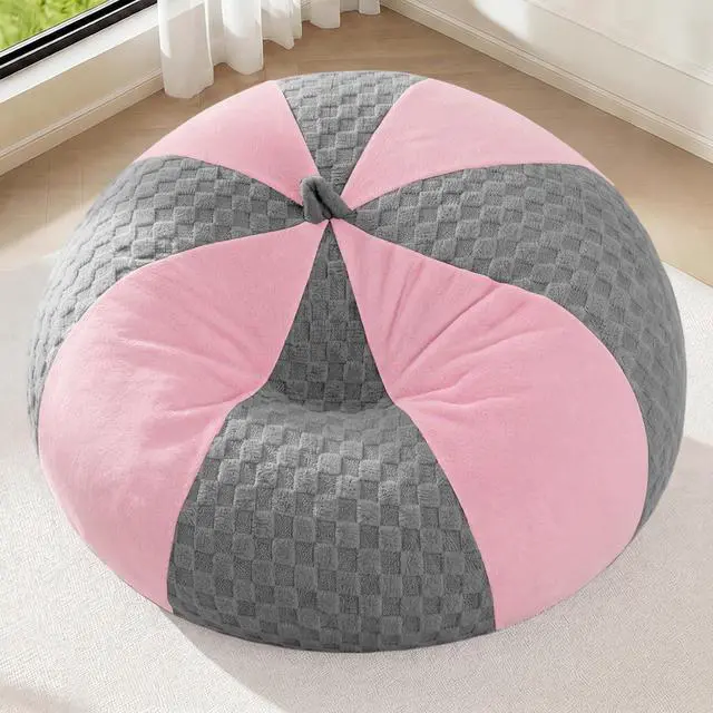Alt view image 3 of 7 - 4FT Bean Bag Chair Teardrop Beanbag Chair with Memory Foam Filled Soft Plush Leaf alongside Checkboard Bean Bag Sofa with Removable Cover for Living Room,Bedroom-Plush Light Grey&Pink