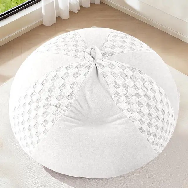 Alt view image 3 of 7 - 4FT Bean Bag Chair Teardrop Beanbag Chair with Memory Foam Filled Soft Checkboard Leaf alongside Plush Bean Bag Sofa with Removable Cover for Living Room,Bedroom-Checkboard White