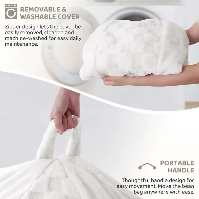 Alt view image 6 of 7 - 4FT Bean Bag Chair Teardrop Beanbag Chair with Memory Foam Filled Soft Checkboard Leaf alongside Plush Bean Bag Sofa with Removable Cover for Living Room,Bedroom-Checkboard White