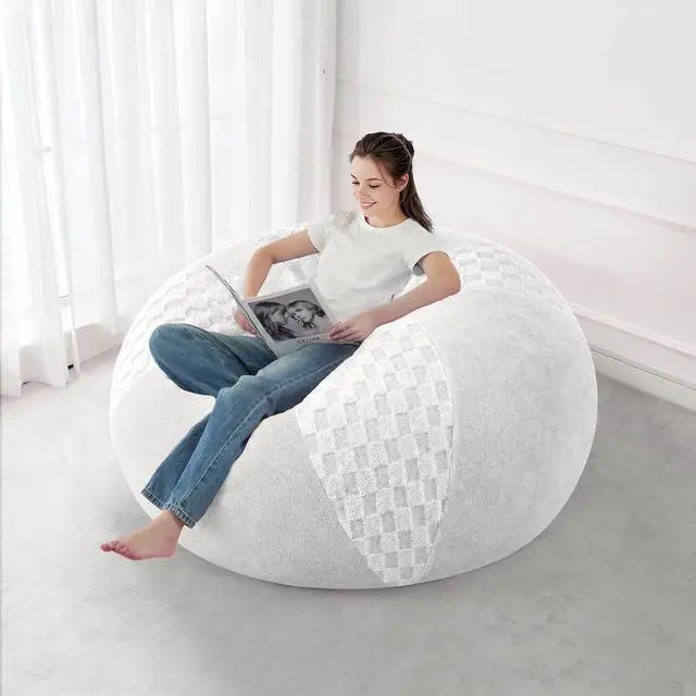 Alt view image 5 of 7 - 4FT Bean Bag Chair Teardrop Beanbag Chair with Memory Foam Filled Soft Checkboard Leaf alongside Plush Bean Bag Sofa with Removable Cover for Living Room,Bedroom-Checkboard White