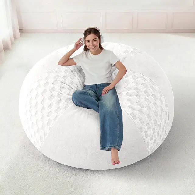 Alt view image 7 of 7 - 4FT Bean Bag Chair Teardrop Beanbag Chair with Memory Foam Filled Soft Checkboard Leaf alongside Plush Bean Bag Sofa with Removable Cover for Living Room,Bedroom-Checkboard White