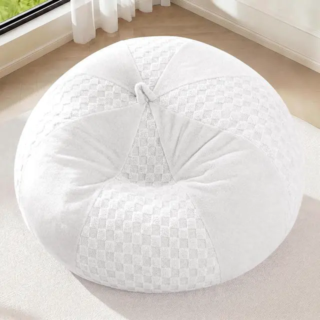Alt view image 3 of 7 - 4FT Bean Bag Chair Teardrop Beanbag Chair with Memory Foam Filled Soft Plush Leaf alongside Checkboard Bean Bag Sofa with Removable Cover for Living Room,Bedroom-Plush White