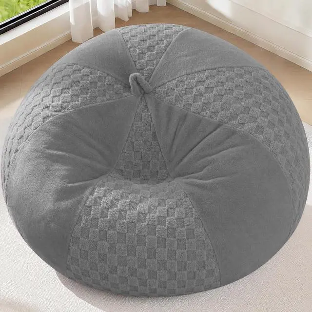 Alt view image 3 of 7 - 6FT Bean Bag Chair Teardrop Beanbag Chair with Memory Foam Filled Soft Plush Leaf alongside Checkboard Bean Bag Sofa with Removable Cover for Living Room,Bedroom-Plush Light Grey