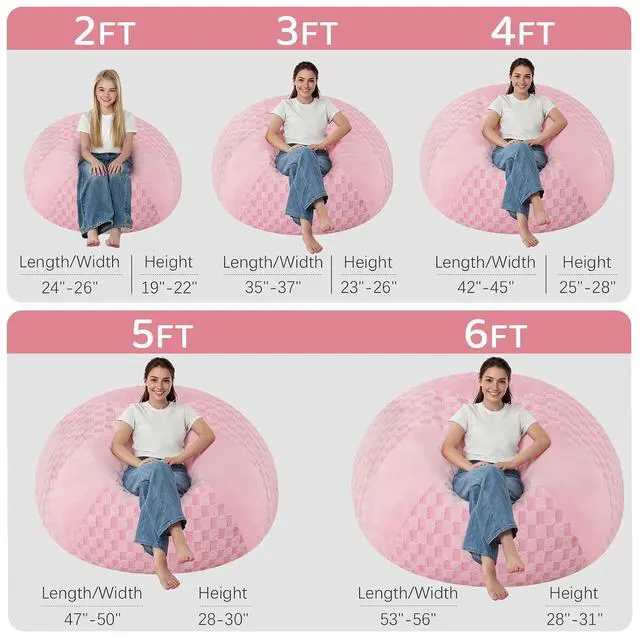 Alt view image 2 of 7 - 4FT Bean Bag Chair Teardrop Beanbag Chair with Memory Foam Filled Soft Plush Leaf alongside Checkboard Bean Bag Sofa with Removable Cover for Living Room,Bedroom-Plush Pink