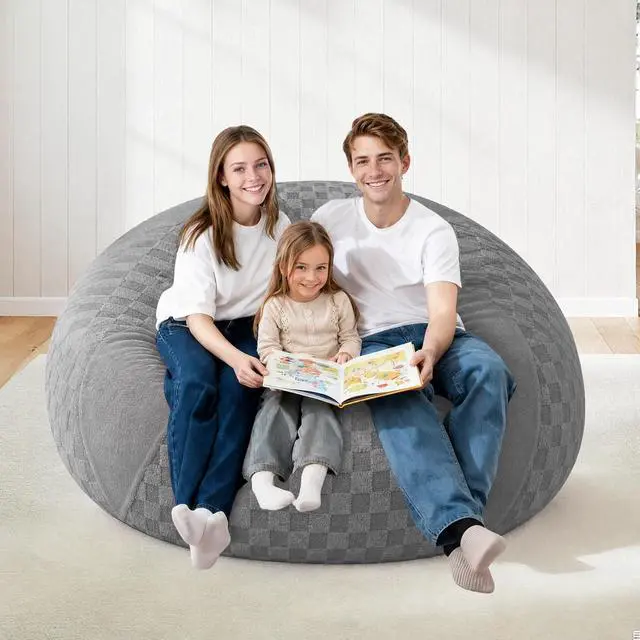 Alt view image 7 of 7 - 6FT Bean Bag Chair Teardrop Beanbag Chair with Memory Foam Filled Soft Plush Leaf alongside Checkboard Bean Bag Sofa with Removable Cover for Living Room,Bedroom-Plush Light Grey