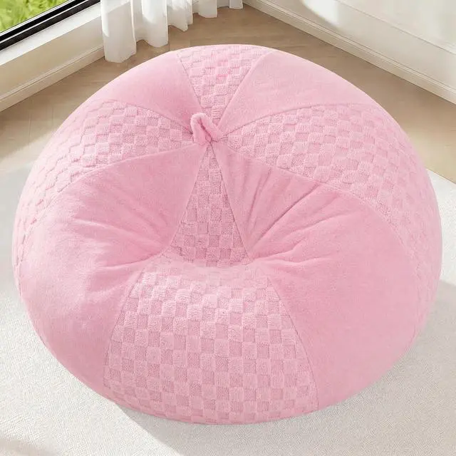 Alt view image 3 of 7 - 5FT Bean Bag Chair Teardrop Beanbag Chair with Memory Foam Filled Soft Plush Leaf alongside Checkboard Bean Bag Sofa with Removable Cover for Living Room,Bedroom-Plush Pink