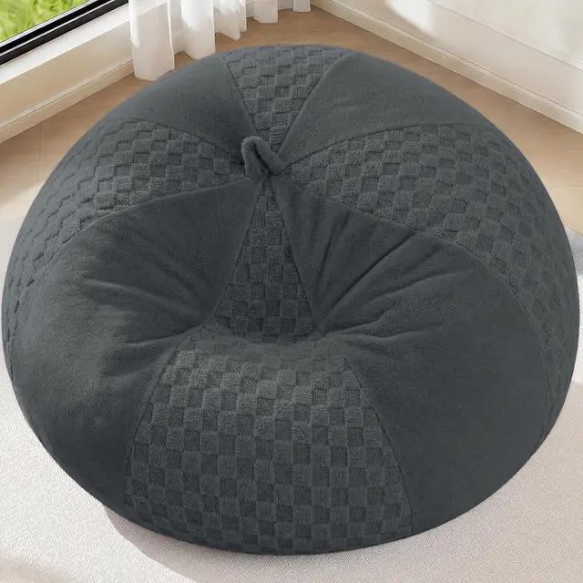 Alt view image 3 of 7 - 6FT Bean Bag Chair Teardrop Beanbag Chair with Memory Foam Filled Soft Plush Leaf alongside Checkboard Bean Bag Sofa with Removable Cover for Living Room,Bedroom-Plush Dark Grey