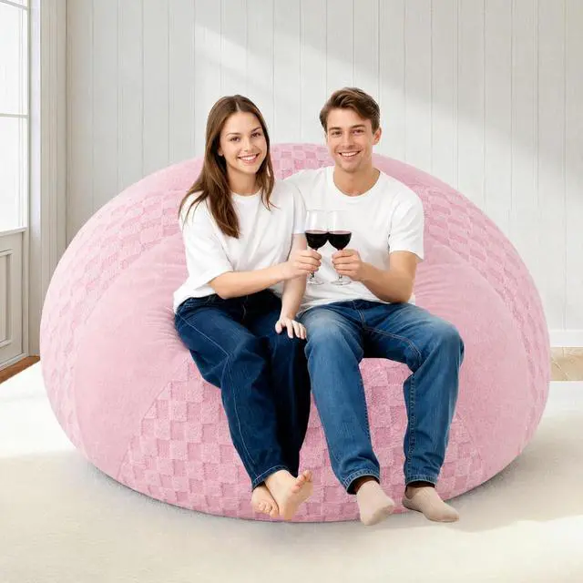 Alt view image 7 of 7 - 5FT Bean Bag Chair Teardrop Beanbag Chair with Memory Foam Filled Soft Plush Leaf alongside Checkboard Bean Bag Sofa with Removable Cover for Living Room,Bedroom-Plush Pink