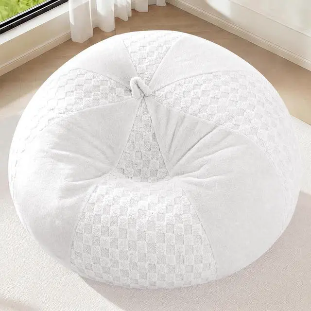 Alt view image 3 of 7 - 5FT Bean Bag Chair Teardrop Beanbag Chair with Memory Foam Filled Soft Plush Leaf alongside Checkboard Bean Bag Sofa with Removable Cover for Living Room,Bedroom-Plush White