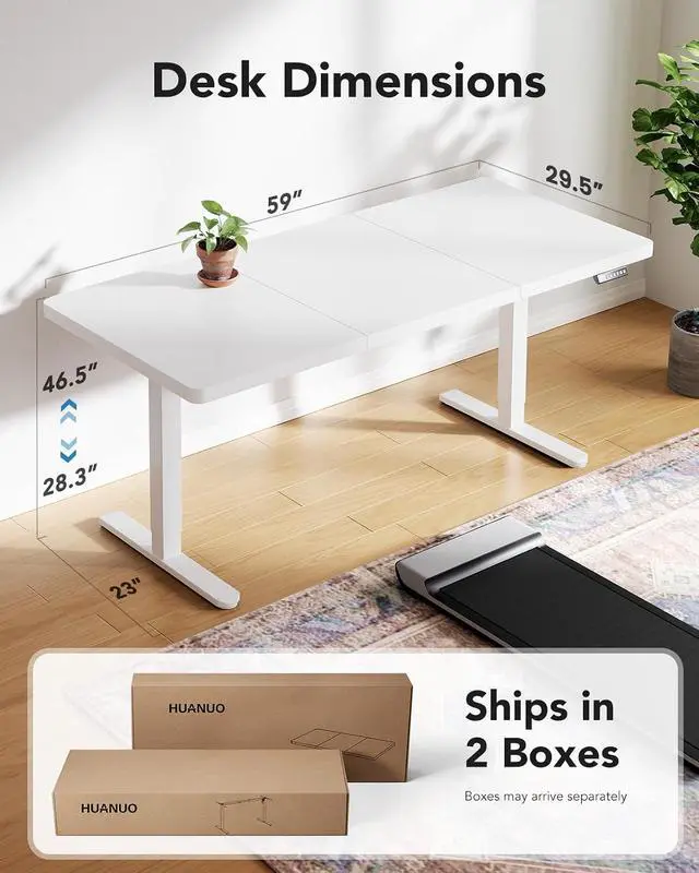 Alt view image 4 of 7 - 60 x 30 inch Large Standing Desk, Powerful Brushless Motor Large Height Adjustable Table, 4 Memory Preset Stand Up Work Station Sit Stand Desk, Home Office with Thick T-Shaped Frame,White