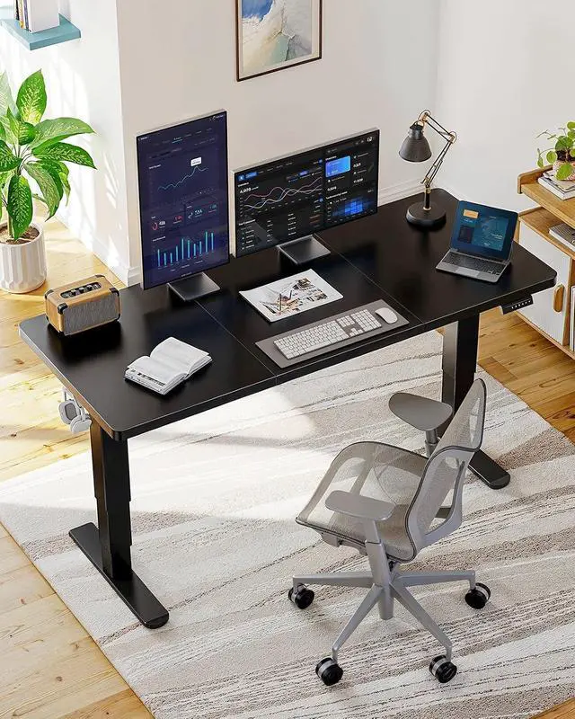 Alt view image 2 of 7 - 70x35 Inch 3-Stage Legs Electric Standing Desk, Large Height Adjustable Office Desk with Brushless Motor, Stand Up Desk with 4 Memory Presets & 2 Hooks, Computer Desk for Home Office, Black