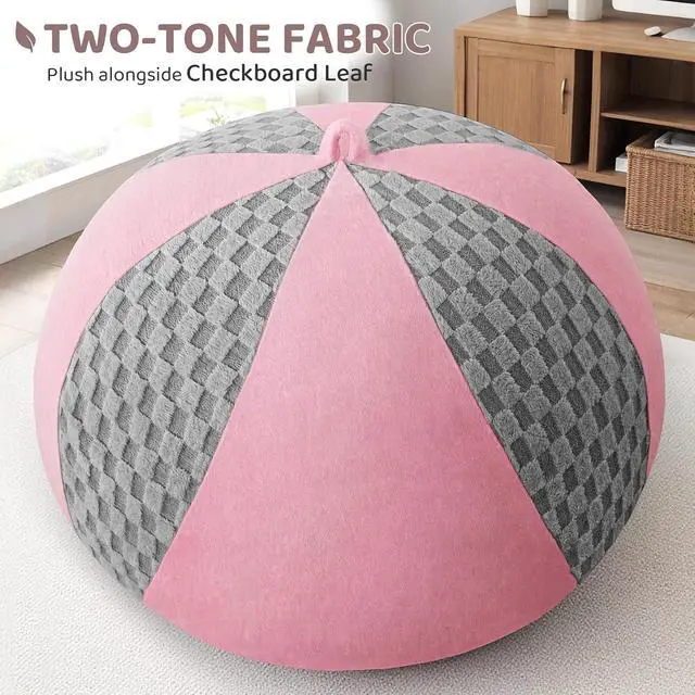 Alt view image 5 of 7 - 6FT Bean Bag Chair Teardrop Beanbag Chair with Memory Foam Filled Soft Checkboard Leaf alongside Plush Bean Bag Sofa with Removable Cover for Living Room,Bedroom-Checkboard Light Grey&Pink