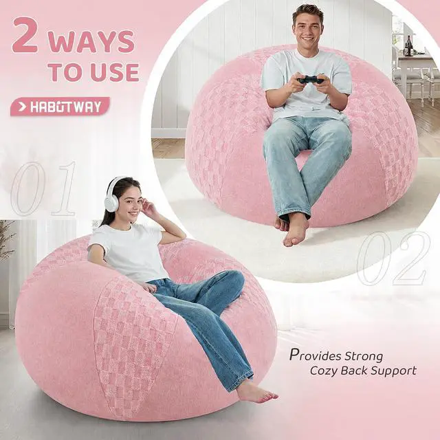 Alt view image 4 of 7 - 4FT Bean Bag Chair Teardrop Beanbag Chair with Memory Foam Filled Soft Checkboard Leaf alongside Plush Bean Bag Sofa with Removable Cover for Living Room,Bedroom-Checkboard Pink