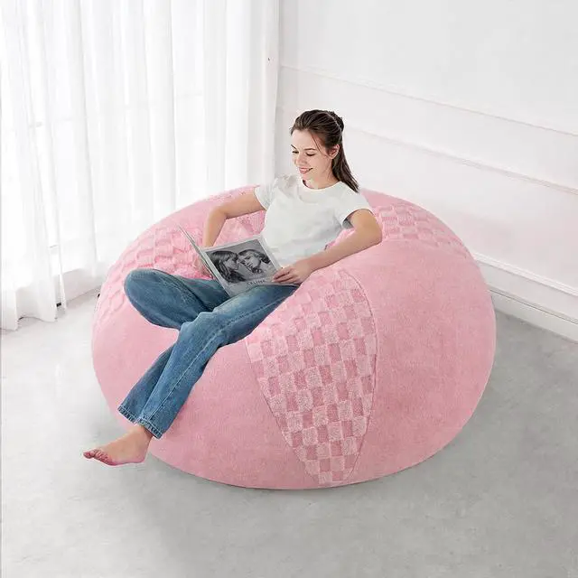 Alt view image 5 of 7 - 4FT Bean Bag Chair Teardrop Beanbag Chair with Memory Foam Filled Soft Checkboard Leaf alongside Plush Bean Bag Sofa with Removable Cover for Living Room,Bedroom-Checkboard Pink