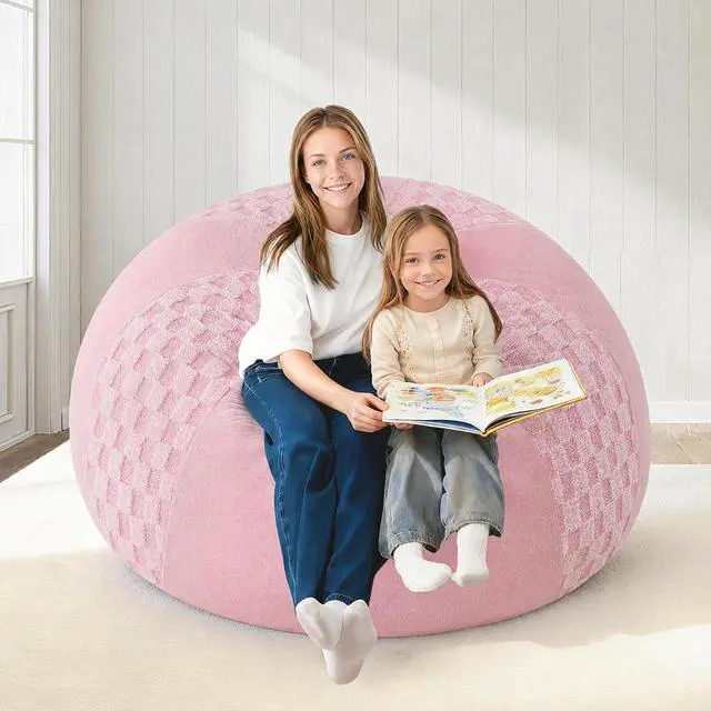 Alt view image 7 of 7 - 4FT Bean Bag Chair Teardrop Beanbag Chair with Memory Foam Filled Soft Checkboard Leaf alongside Plush Bean Bag Sofa with Removable Cover for Living Room,Bedroom-Checkboard Pink