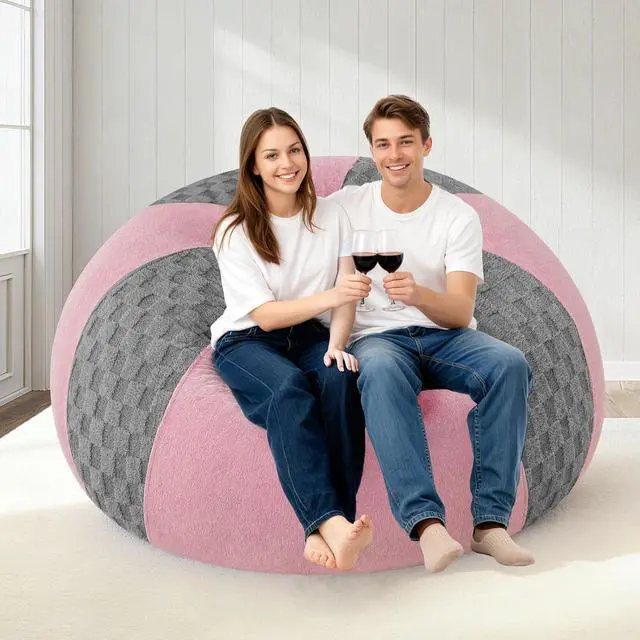 Alt view image 4 of 7 - 5FT Bean Bag Chair Teardrop Beanbag Chair with Memory Foam Filled Soft Checkboard Leaf alongside Plush Bean Bag Sofa with Removable Cover for Living Room,Bedroom-Checkboard Light Grey&Pink