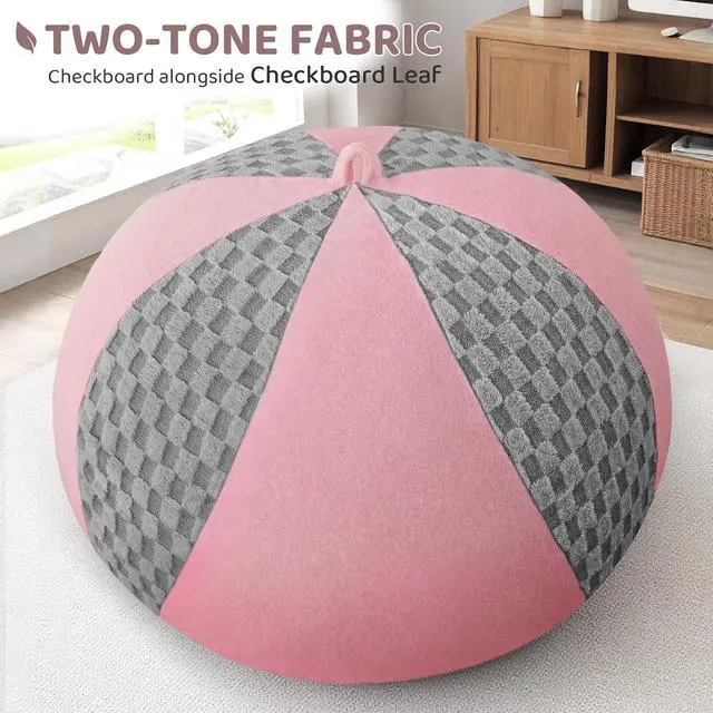 Alt view image 5 of 7 - 5FT Bean Bag Chair Teardrop Beanbag Chair with Memory Foam Filled Soft Checkboard Leaf alongside Plush Bean Bag Sofa with Removable Cover for Living Room,Bedroom-Checkboard Light Grey&Pink
