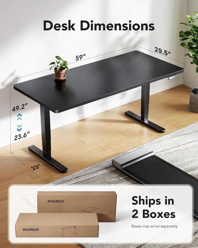 Alt view image 3 of 7 - 59x30 Inch 3-Stage Legs Electric Standing Desk, Large Height Adjustable Office Desk with Brushless Motor, Stand Up Desk with 4 Memory Presets & 2 Hooks, Computer Desk for Home Office, Black