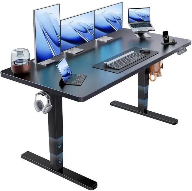 Main image of 59x30 Inch 3-Stage Legs Electric Standing Desk, Large Height Adjustable Office Desk with Brushless Motor, Stand Up Desk with 4 Memory Presets & 2 Hooks, Computer Desk for Home Office, Black