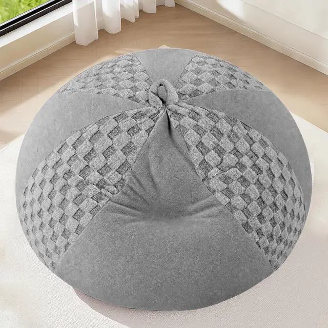 Alt view image 3 of 7 - 4FT Bean Bag Chair Teardrop Beanbag Chair with Memory Foam Filled Soft Checkboard Leaf alongside Plush Bean Bag Sofa with Removable Cover for Living Room,Bedroom-Checkboard Light Grey