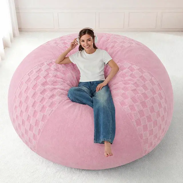 Alt view image 3 of 7 - 6FT Bean Bag Chair Teardrop Beanbag Chair with Memory Foam Filled Soft Checkboard Leaf alongside Plush Bean Bag Sofa with Removable Cover for Living Room,Bedroom-Checkboard Pink