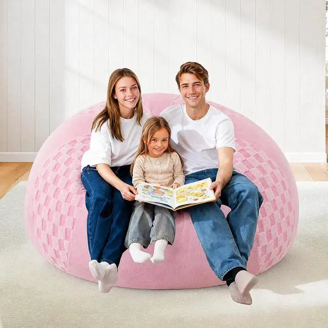 Alt view image 4 of 7 - 6FT Bean Bag Chair Teardrop Beanbag Chair with Memory Foam Filled Soft Checkboard Leaf alongside Plush Bean Bag Sofa with Removable Cover for Living Room,Bedroom-Checkboard Pink