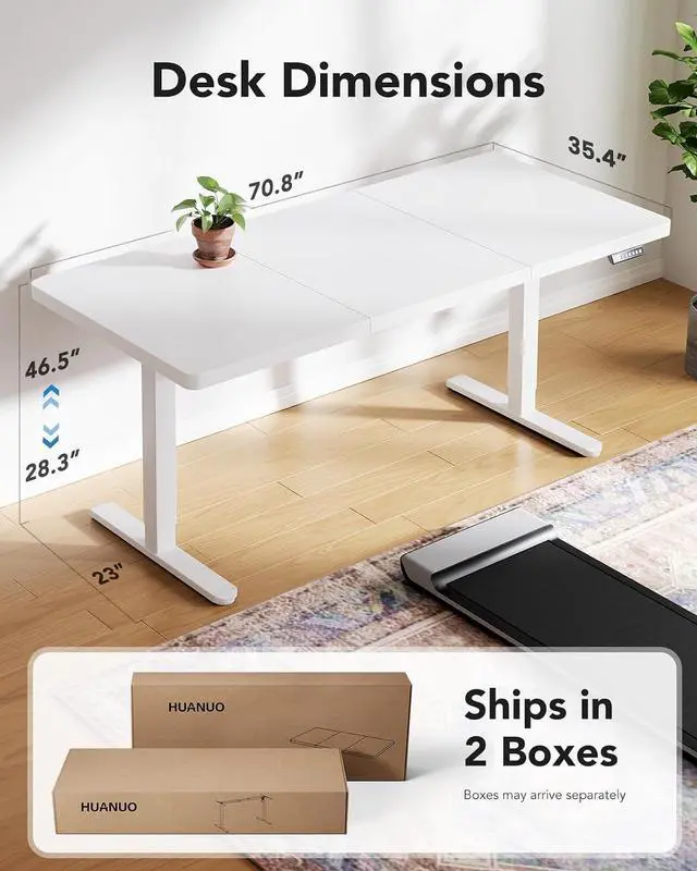 Alt view image 3 of 7 - Electric Standing Desk, 71 x 35 inch Large Height Adjustable Table, Powerful Brushless Motor, 4 Memory Preset, Sit Stand Up Desk, Home Office Computer Table with Thick T-Shaped Frame,White