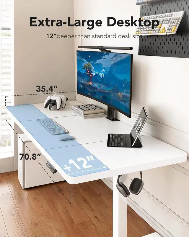 Alt view image 4 of 7 - Electric Standing Desk, 71 x 35 inch Large Height Adjustable Table, Powerful Brushless Motor, 4 Memory Preset, Sit Stand Up Desk, Home Office Computer Table with Thick T-Shaped Frame,White