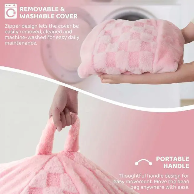 Alt view image 6 of 7 - 6FT Bean Bag Chair Teardrop Beanbag Chair with Memory Foam Filled Soft Checkboard Leaf alongside Plush Bean Bag Sofa with Removable Cover for Living Room,Bedroom-Checkboard Pink